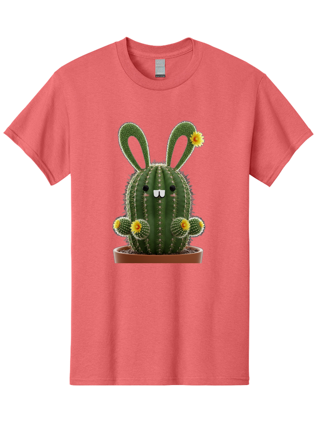 Cactus-Bunny Men'S Graphic Tee, 100% Cotton, Comfortable Casual Summer Wear, Machine Washable, Cartoon Cactus With Bunny Ears, Cute Cactus Character, Potted Cactus Plant, Funny Cactus Design, Blooming Cactus Flowers, Desert Flora, Bac731