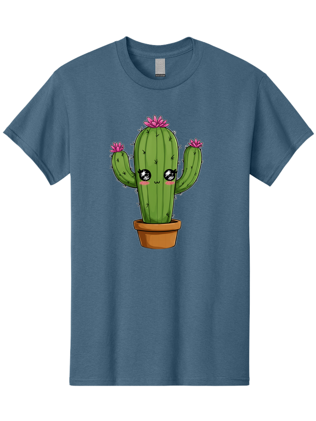 Cactus-Cartoon Men'S Graphic Tee, 100% Cotton, Comfortable Casual Summer Wear, Machine Washable, Cartoon Cactus, Pink Flowers, Terracotta Pot, Kawaii Style, Cute Desert Plant, Floral Cactus, Adorable Character Design, Succulent Illustration Bac732