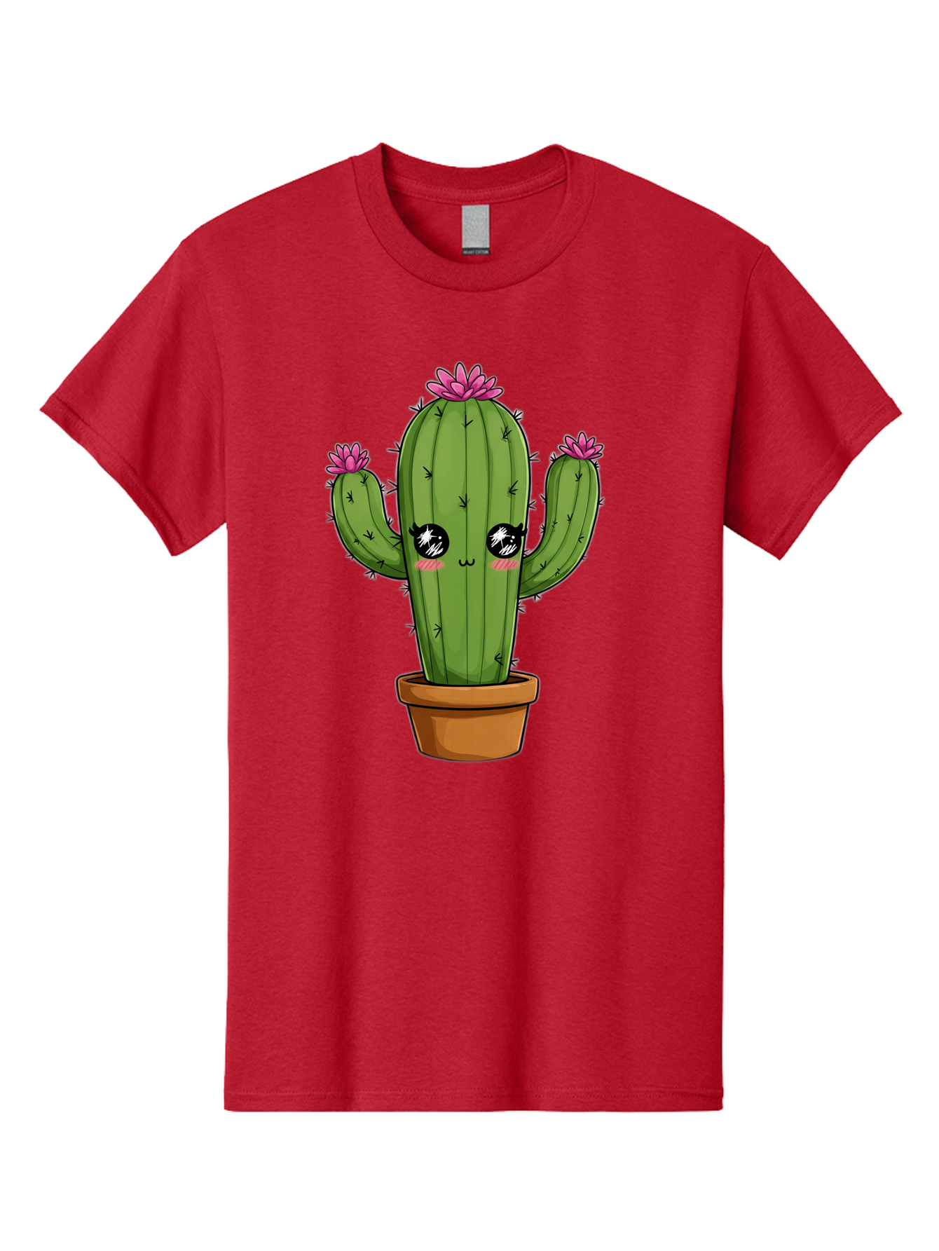 Cactus-Cartoon Men'S Graphic Tee, 100% Cotton, Comfortable Casual Summer Wear, Machine Washable, Cartoon Cactus, Pink Flowers, Terracotta Pot, Kawaii Style, Cute Desert Plant, Floral Cactus, Adorable Character Design, Succulent Illustration Bac732