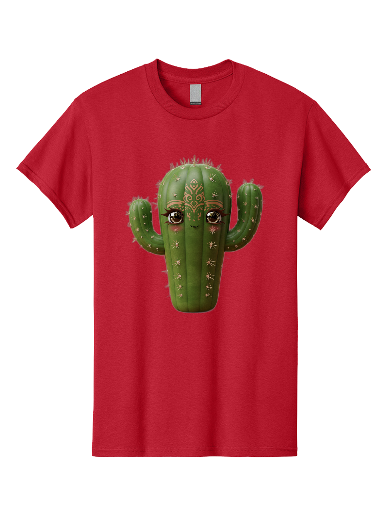Cactus-Face Men'S Graphic Tee, 100% Cotton, Comfortable Casual Summer Wear, Machine Washable, Cactus Character, Anthropomorphic Cactus, Cartoon Cactus, Cactus With Eyes, Decorative Cactus, Whimsical Design, Floral Patterns, Desert Plant, Bac737