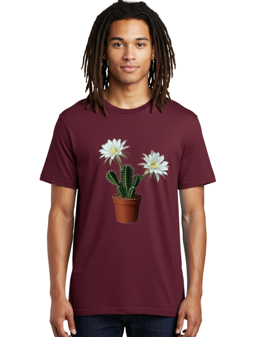 Cactus-Flowers-1 Men'S Graphic Tee, 100% Cotton, Comfortable Casual Summer Wear, Machine Washable, White Cactus Flowers, Cactus In Terracotta Pot, Desert Flora, Succulent Plants, Flowering Cacti, Indoor Plants, Potted Cactus, Blooming Cactus Bac738
