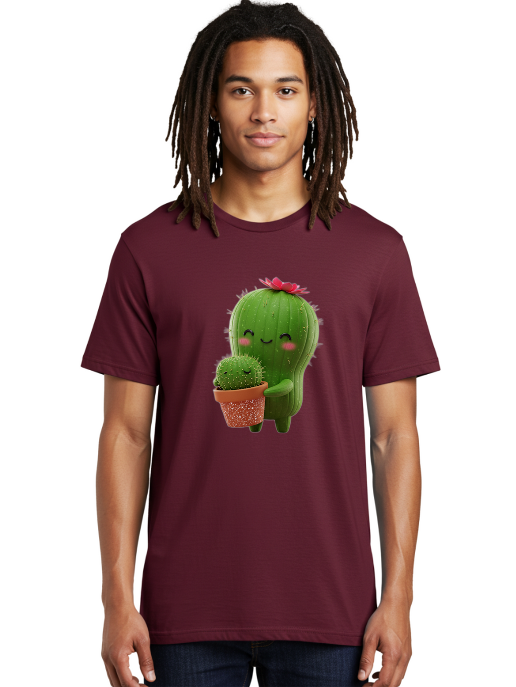Cactus-Friends-1 Men'S Graphic Tee, 100% Cotton, Comfortable Casual Summer Wear, Machine Washable, Cute Cactus, Cartoon Cacti, Smiling Cactus, Cactus With Flower, Adorable Plants, Potted Cactus, Friendly Desert Plants, Kawaii Cactus, Bac740