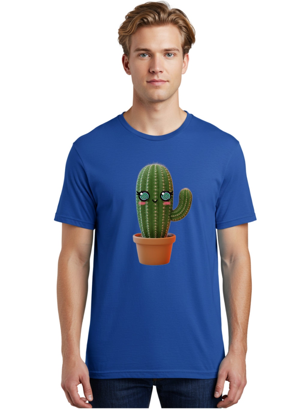 Cactus-Girl Men'S Graphic Tee, 100% Cotton, Comfortable Casual Summer Wear, Machine Washable, Cartoon Cactus, Potted Plant, Kawaii Character, Cacti, Succulent, Digital Art, Quirky Design, Cute Illustration, Fun Home Decor Bac742