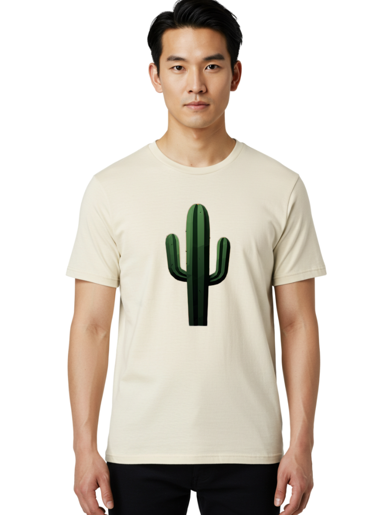 Cactus-Illustration Men'S Graphic Tee, 100% Cotton, Comfortable Casual Summer Wear, Machine Washable, Saguaro Cactus, Desert Plant, Cactus Illustration, Cartoon Cactus, Green Cactus, Simple Design, Minimalist Art Bac743