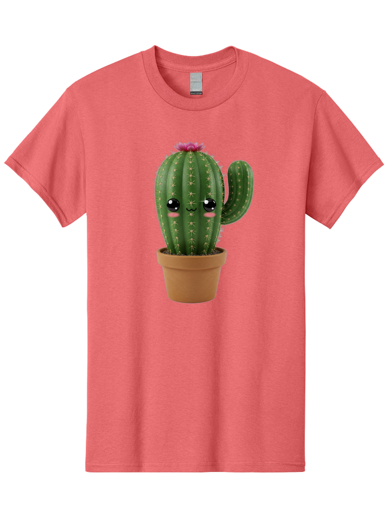 Cactus-In-Pot-1 Men'S Graphic Tee, 100% Cotton, Comfortable Casual Summer Wear, Machine Washable, Cute Cactus, Cartoon Character, Potted Plant, Desert Flora, Green Cactus, Kawaii Design, Adorable Face, Spiky Texture, Terracotta Pot, Bac744