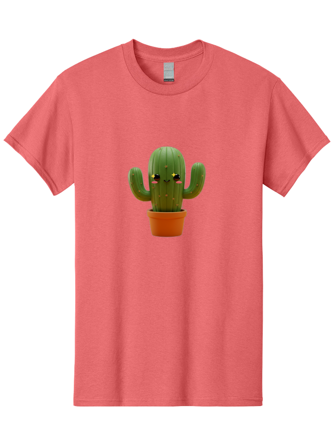 Cactus-In-Pot-2 Men'S Graphic Tee, 100% Cotton, Comfortable Casual Summer Wear, Machine Washable, Cartoon Cactus, Kawaii Cactus, Cactus In Pot, Cute Desert Plant, Funny Face, Quirky Character, Yellow Stars, Rosy Cheeks, Digital Art, Fun Design Bac745