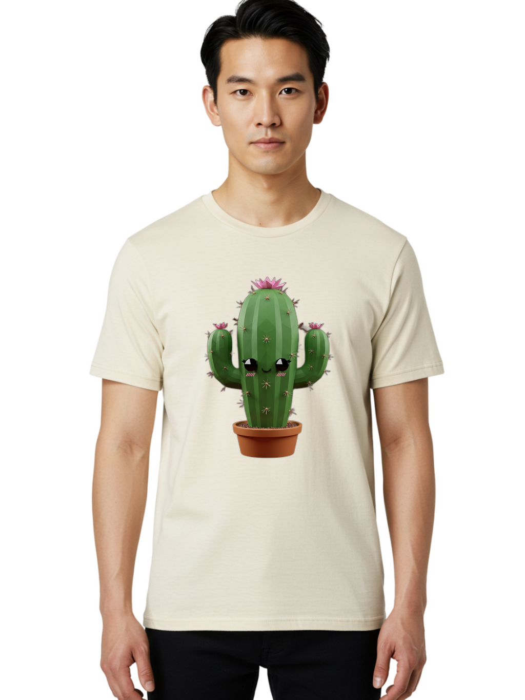 Cactus-In-Pot-3 Men'S Graphic Tee, 100% Cotton, Comfortable Casual Summer Wear, Machine Washable, Cartoon Cactus, Potted Cactus, Cool Cactus, Cactus With Sunglasses, Quirky Plant, Humorous Illustration, Flower Blooming Cactus, Bac746