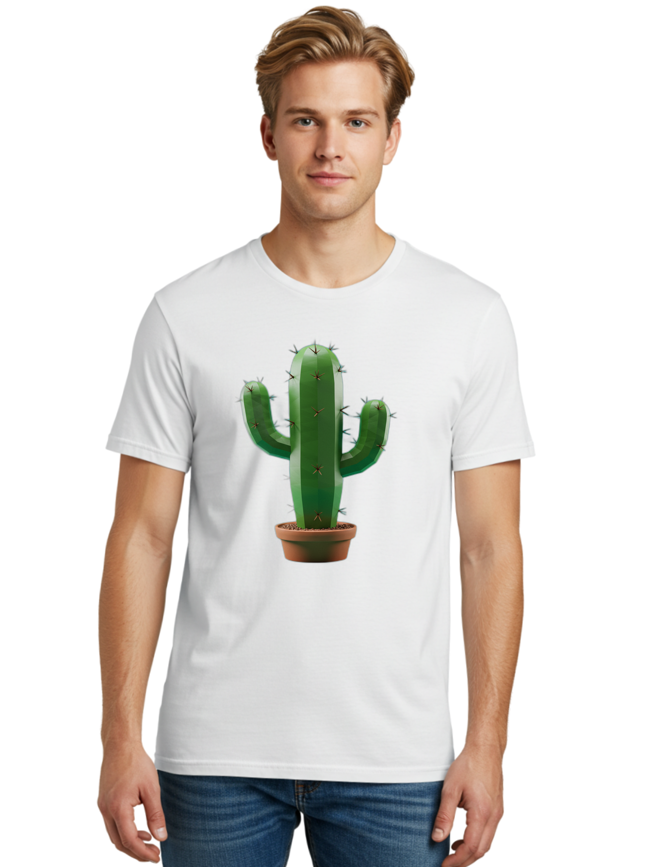 Cactus-In-Pot-4 Men'S Graphic Tee, 100% Cotton, Comfortable Casual Summer Wear, Machine Washable, Cactus In Pot, Spiky Succulent, Desert Plant, Indoor Decoration, Low-Maintenance Gardening, Houseplant, Potted Cactus Bac747