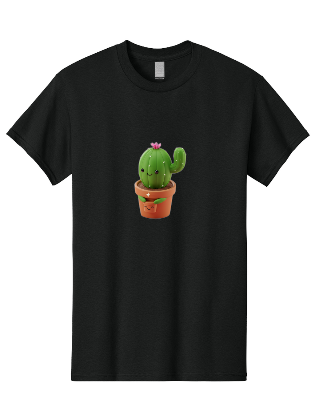 Cactus-In-Pot Men'S Graphic Tee, 100% Cotton, Comfortable Casual Summer Wear, Machine Washable, Cartoon Cactus, Cactus In Pot, Smiling Face, Pink Flower, Cute Decor, Kawaii Style, Succulent Plant, Terracotta Pot, Adorable Character, Bac748