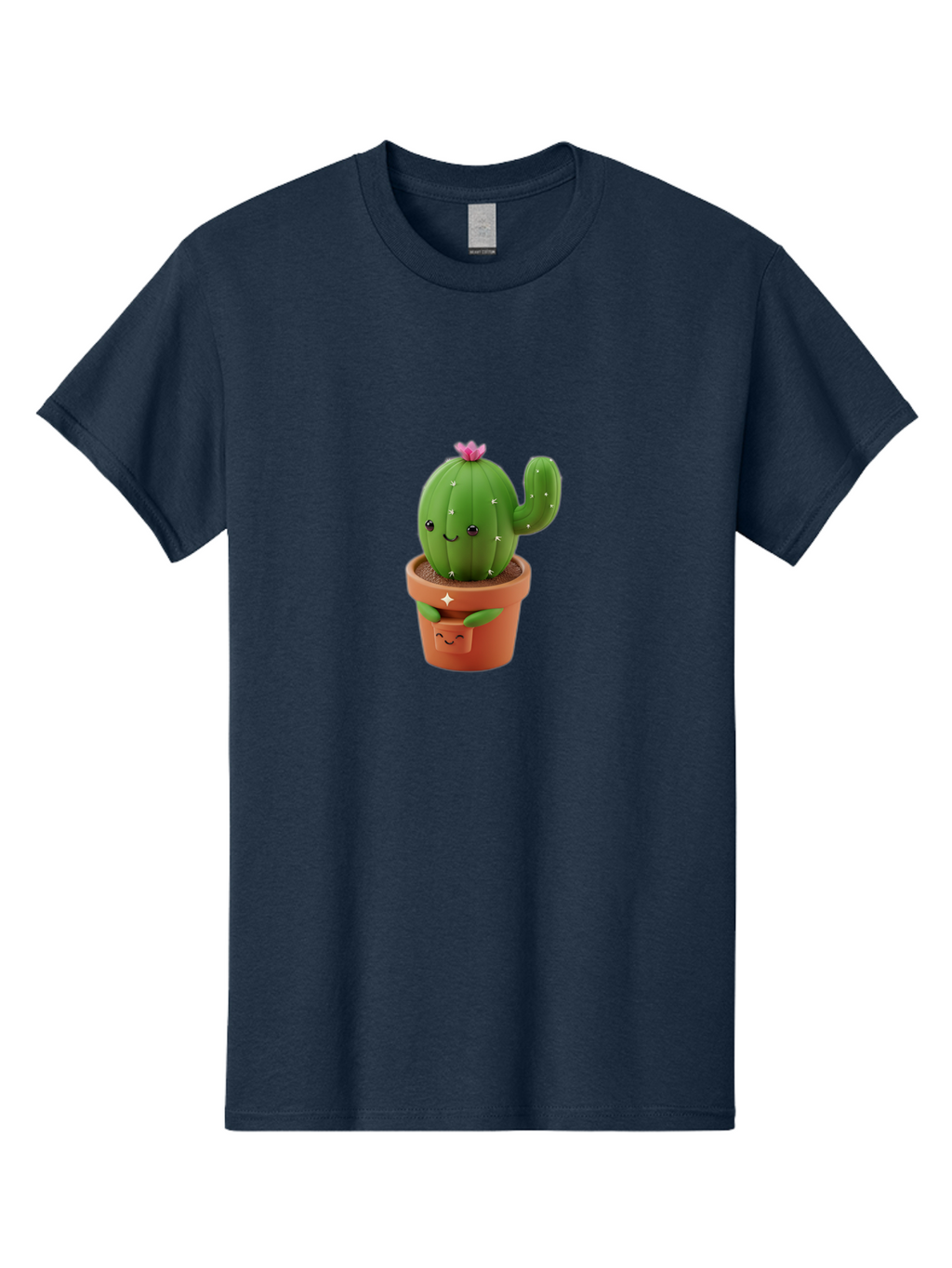 Cactus-In-Pot Men'S Graphic Tee, 100% Cotton, Comfortable Casual Summer Wear, Machine Washable, Cartoon Cactus, Cactus In Pot, Smiling Face, Pink Flower, Cute Decor, Kawaii Style, Succulent Plant, Terracotta Pot, Adorable Character, Bac748