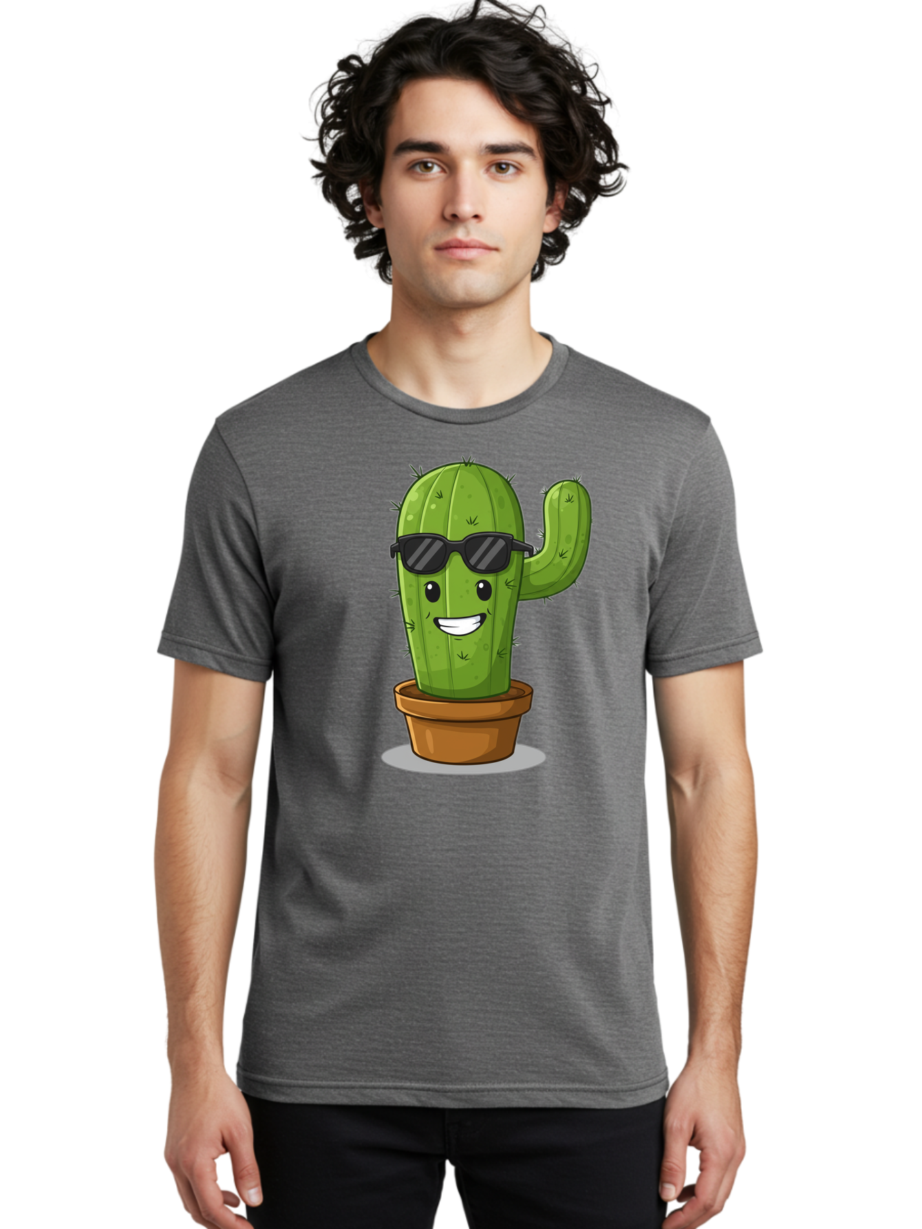 Cactus-In-Shades Men'S Graphic Tee, 100% Cotton, Comfortable Casual Summer Wear, Machine Washable, Cartoon Cactus, Cactus Character, Sunglasses, Potted Plant, Quirky Design, Fun Illustration, Desert Plant, Cool Cactus, Happy Face Bac749