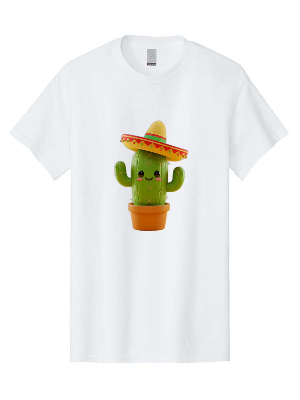 Cactus-In-Sombrero Men'S Graphic Tee, 100% Cotton, Comfortable Casual Summer Wear, Machine Washable, Cartoon Cactus, Smiling Face, Sombrero Hat, Terracotta Pot, Festive Decor, Mexican Culture, Fun Design, Vibrant Colors, Kawaii Style Bac750