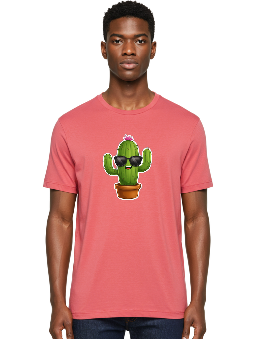 Cactus-In-Sunglasses Men'S Graphic Tee, 100% Cotton, Comfortable Casual Summer Wear, Machine Washable, Cartoon Cactus, Sunglasses, Cool Cactus, Potted Plant, Desert Humor, Fun Character, Quirky Illustration, Cactus Love, Trendy Graphics Bac752