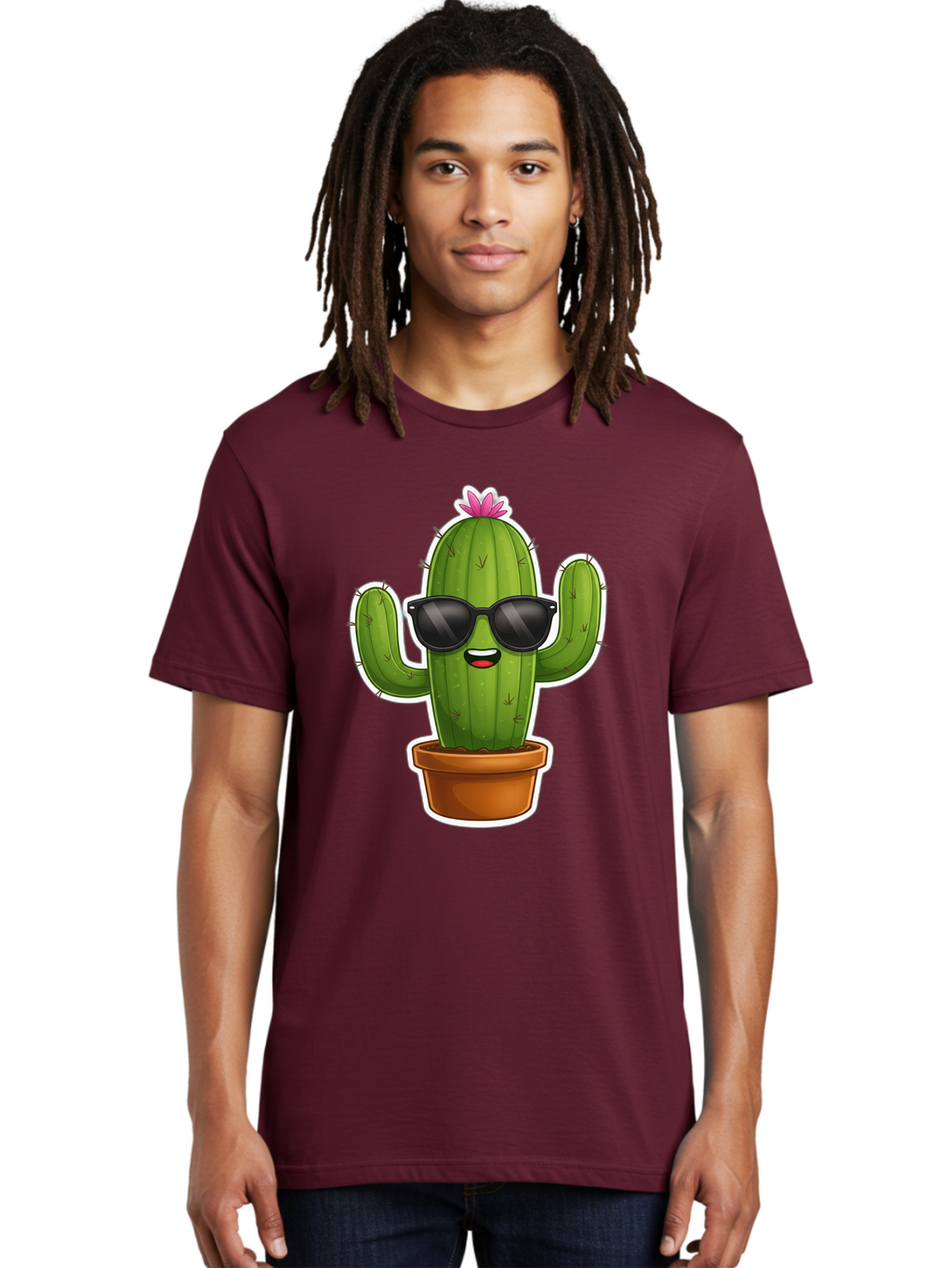 Cactus-In-Sunglasses Men'S Graphic Tee, 100% Cotton, Comfortable Casual Summer Wear, Machine Washable, Cartoon Cactus, Sunglasses, Cool Cactus, Potted Plant, Desert Humor, Fun Character, Quirky Illustration, Cactus Love, Trendy Graphics Bac752