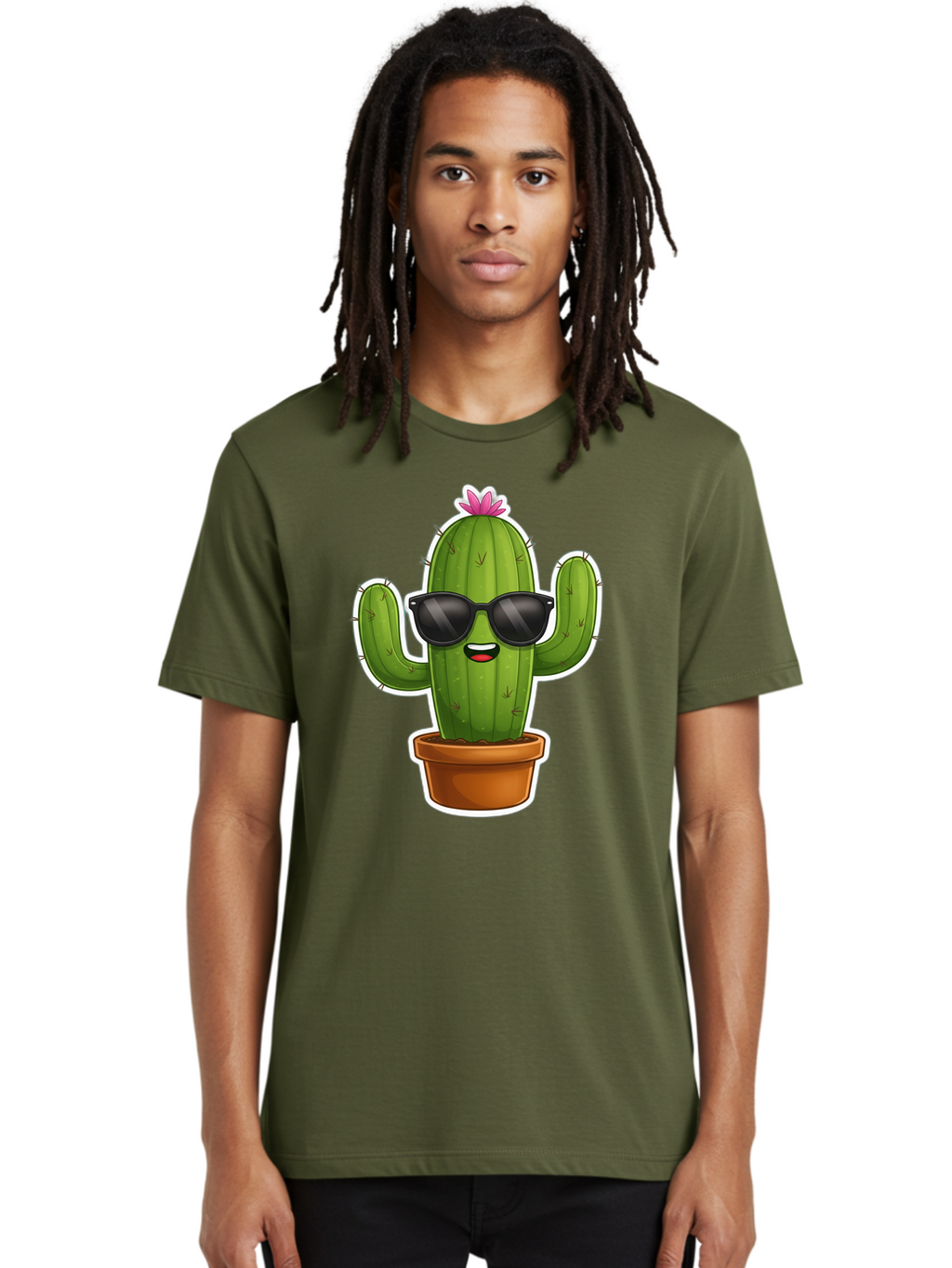Cactus-In-Sunglasses Men'S Graphic Tee, 100% Cotton, Comfortable Casual Summer Wear, Machine Washable, Cartoon Cactus, Sunglasses, Cool Cactus, Potted Plant, Desert Humor, Fun Character, Quirky Illustration, Cactus Love, Trendy Graphics Bac752