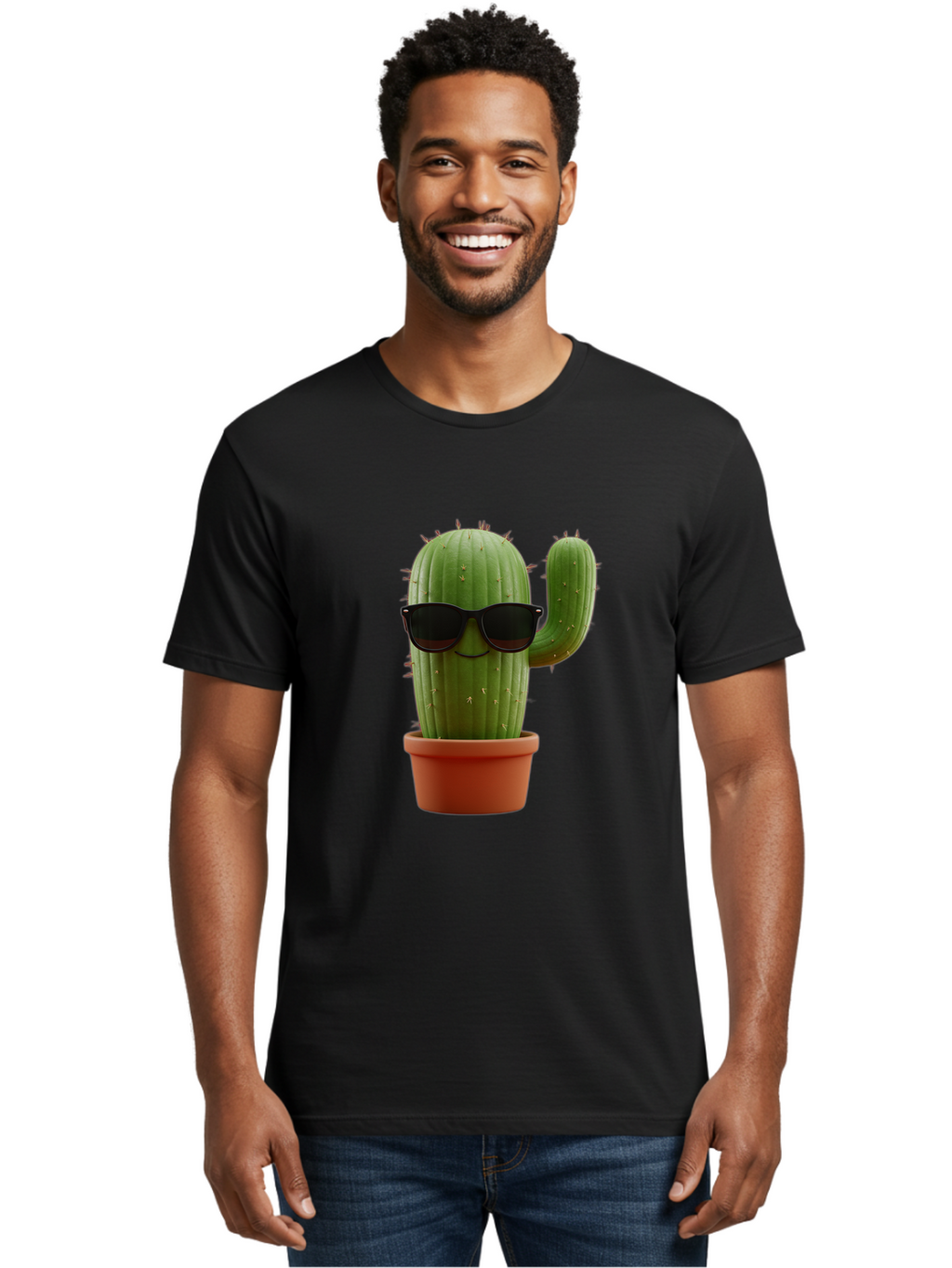 Cactus-Sunglasses Men'S Graphic Tee, 100% Cotton, Comfortable Casual Summer Wear, Machine Washable, Cactus Wearing Sunglasses, Potted Cactus, Cool Cactus, Trendy Plant, Cactus With Shades, Funny Cactus, Modern Decor, Quirky Decoration Bac755