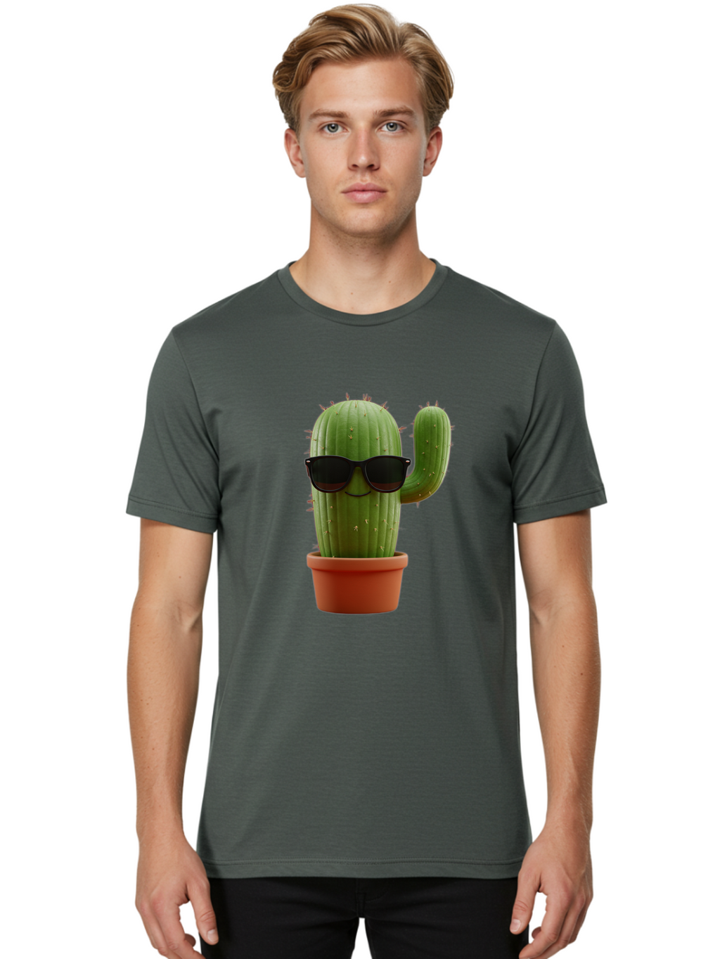 Cactus-Sunglasses Men'S Graphic Tee, 100% Cotton, Comfortable Casual Summer Wear, Machine Washable, Cactus Wearing Sunglasses, Potted Cactus, Cool Cactus, Trendy Plant, Cactus With Shades, Funny Cactus, Modern Decor, Quirky Decoration Bac755