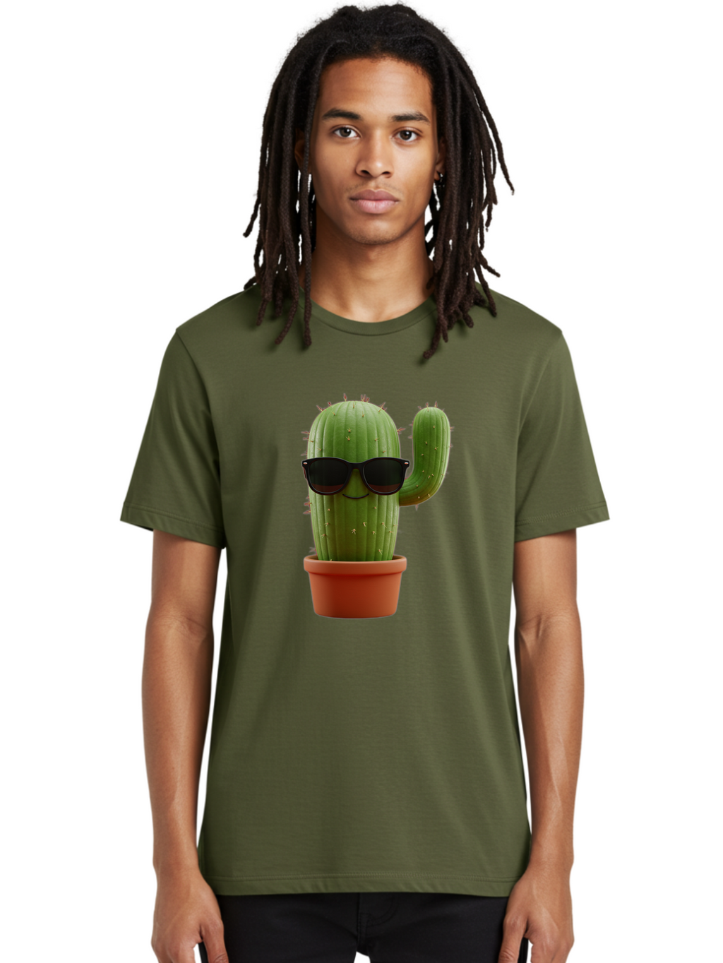 Cactus-Sunglasses Men'S Graphic Tee, 100% Cotton, Comfortable Casual Summer Wear, Machine Washable, Cactus Wearing Sunglasses, Potted Cactus, Cool Cactus, Trendy Plant, Cactus With Shades, Funny Cactus, Modern Decor, Quirky Decoration Bac755