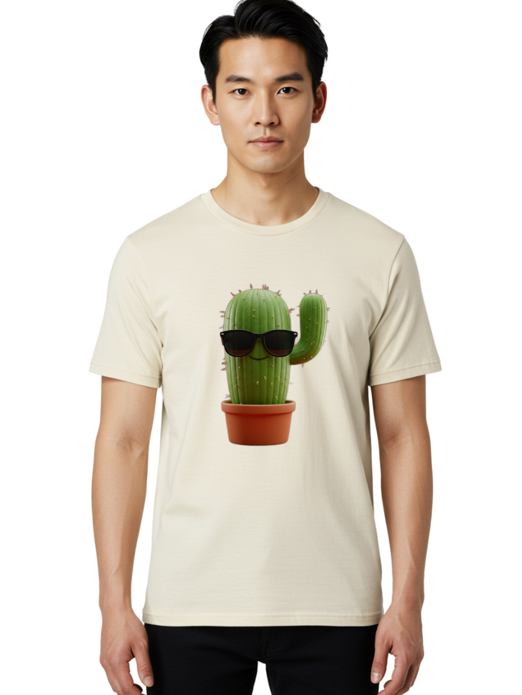 Cactus-Sunglasses Men'S Graphic Tee, 100% Cotton, Comfortable Casual Summer Wear, Machine Washable, Cactus Wearing Sunglasses, Potted Cactus, Cool Cactus, Trendy Plant, Cactus With Shades, Funny Cactus, Modern Decor, Quirky Decoration Bac755