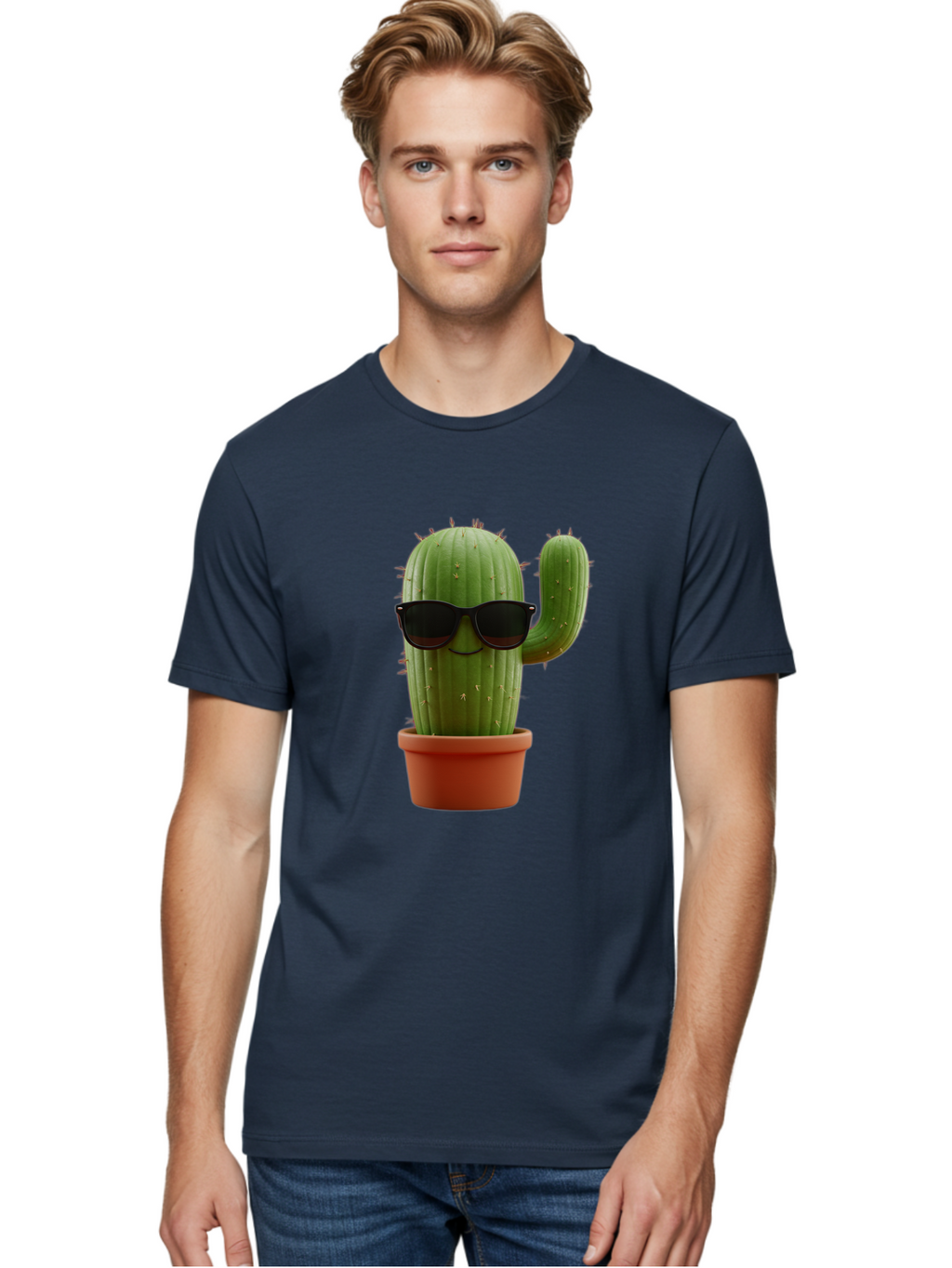 Cactus-Sunglasses Men'S Graphic Tee, 100% Cotton, Comfortable Casual Summer Wear, Machine Washable, Cactus Wearing Sunglasses, Potted Cactus, Cool Cactus, Trendy Plant, Cactus With Shades, Funny Cactus, Modern Decor, Quirky Decoration Bac755
