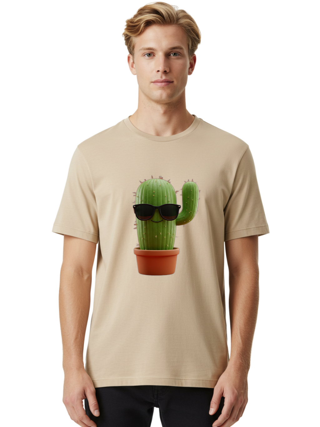 Cactus-Sunglasses Men'S Graphic Tee, 100% Cotton, Comfortable Casual Summer Wear, Machine Washable, Cactus Wearing Sunglasses, Potted Cactus, Cool Cactus, Trendy Plant, Cactus With Shades, Funny Cactus, Modern Decor, Quirky Decoration Bac755