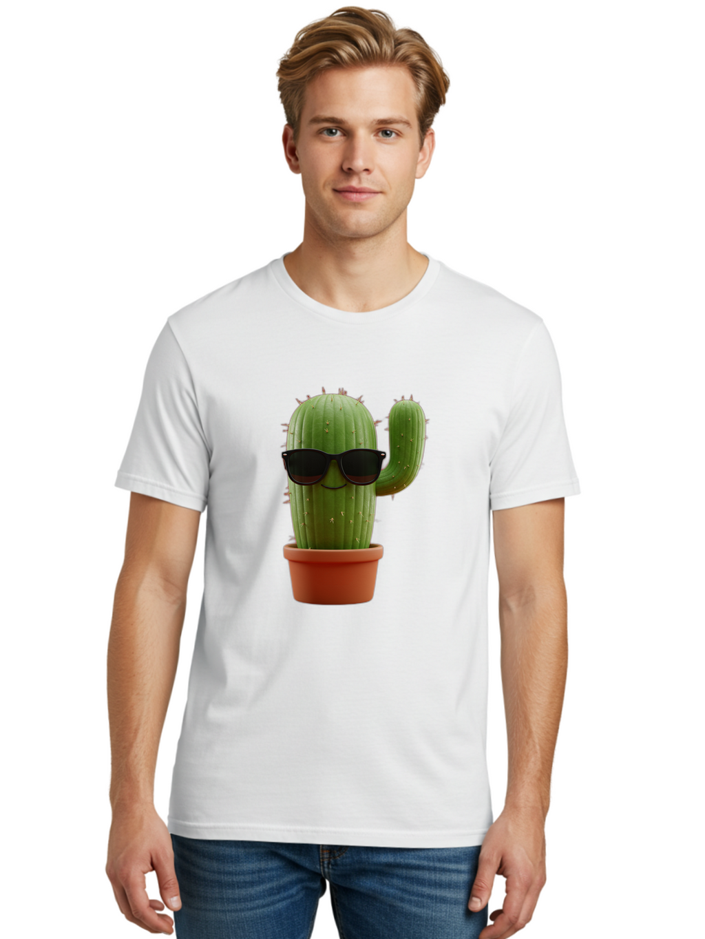 Cactus-Sunglasses Men'S Graphic Tee, 100% Cotton, Comfortable Casual Summer Wear, Machine Washable, Cactus Wearing Sunglasses, Potted Cactus, Cool Cactus, Trendy Plant, Cactus With Shades, Funny Cactus, Modern Decor, Quirky Decoration Bac755