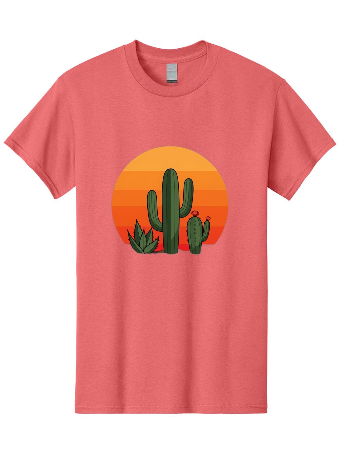 Cactus-Sunset Men'S Graphic Tee, 100% Cotton, Comfortable Casual Summer Wear, Machine Washable, Desert Landscape, Cacti And Succulents, Orange Sunset, Vibrant Colors, Desert Plants, Serene Atmosphere, Southwest Scenery, Natural Beauty Bac757