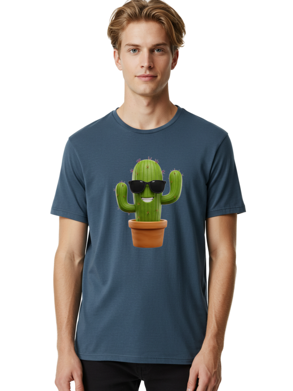 Cactus-Wearing-Sunglasses Men'S Graphic Tee, 100% Cotton, Comfortable Casual Summer Wear, Machine Washable, Cool Cactus, Cactus Wearing Sunglasses, Cartoon Cactus, Potted Plant, Quirky Character, Fun Design, Cute Plant, Fun Accessory, Bac758