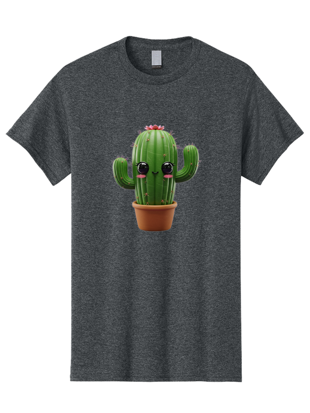 Cactus-With-Pink-Flower-1 Men'S Graphic Tee, 100% Cotton, Comfortable Casual Summer Wear, Machine Washable, Cartoon Cactus, Potted Cactus, Cute Cactus, Cactus With Flower, Smiling Cactus, Adorable Plant, Desert Plant, Succulent, Bac760