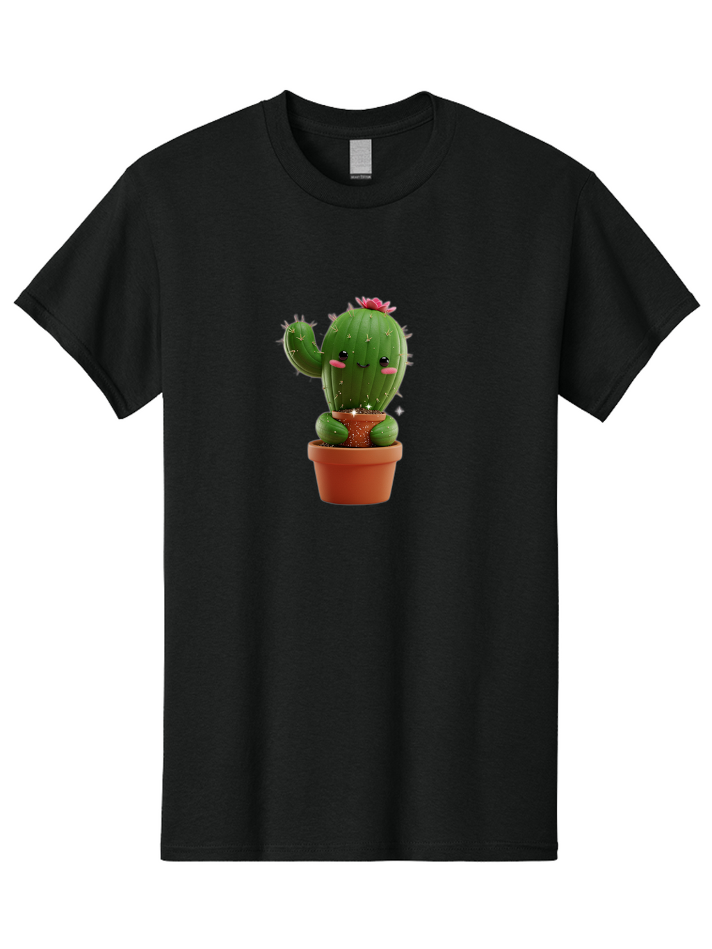Cactus-With-Pink-Flower Men'S Graphic Tee, 100% Cotton, Comfortable Casual Summer Wear, Machine Washable, Smiling Cactus, Potted Cactus, Cartoon Cactus, Lovely Cactus, Cactus In Pot, Succulent Plant, Cute Character, Kawaii Cactus, Bac762