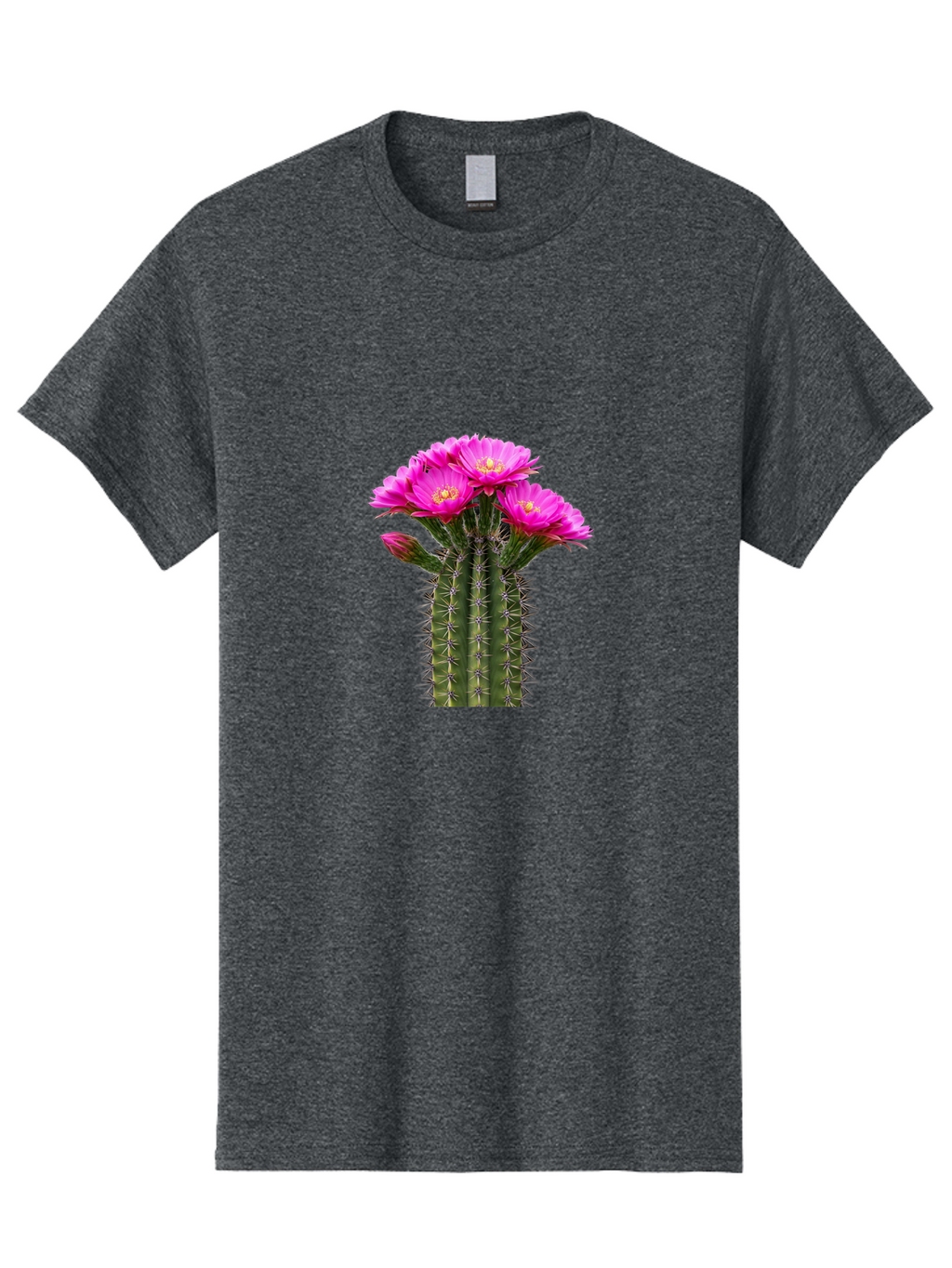 Cactus-With-Pink-Flowers Men'S Graphic Tee, 100% Cotton, Comfortable Casual Summer Wear, Machine Washable, Cactus With Pink Flowers, Vibrant Floral Display, Sharp Spines, Desert Plant, Flowering Cactus, Pink Petals, Yellow Center, Trichocereus Bac763
