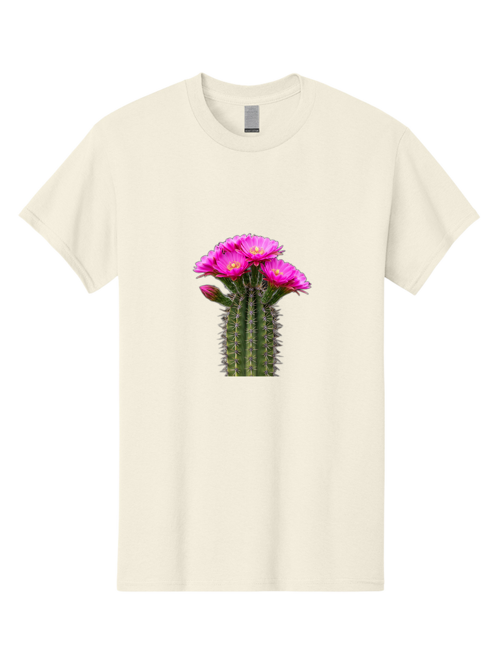 Cactus-With-Pink-Flowers Men'S Graphic Tee, 100% Cotton, Comfortable Casual Summer Wear, Machine Washable, Cactus With Pink Flowers, Vibrant Floral Display, Sharp Spines, Desert Plant, Flowering Cactus, Pink Petals, Yellow Center, Trichocereus Bac763