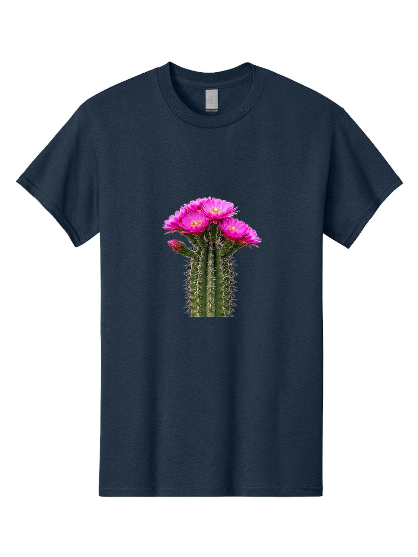 Cactus-With-Pink-Flowers Men'S Graphic Tee, 100% Cotton, Comfortable Casual Summer Wear, Machine Washable, Cactus With Pink Flowers, Vibrant Floral Display, Sharp Spines, Desert Plant, Flowering Cactus, Pink Petals, Yellow Center, Trichocereus Bac763