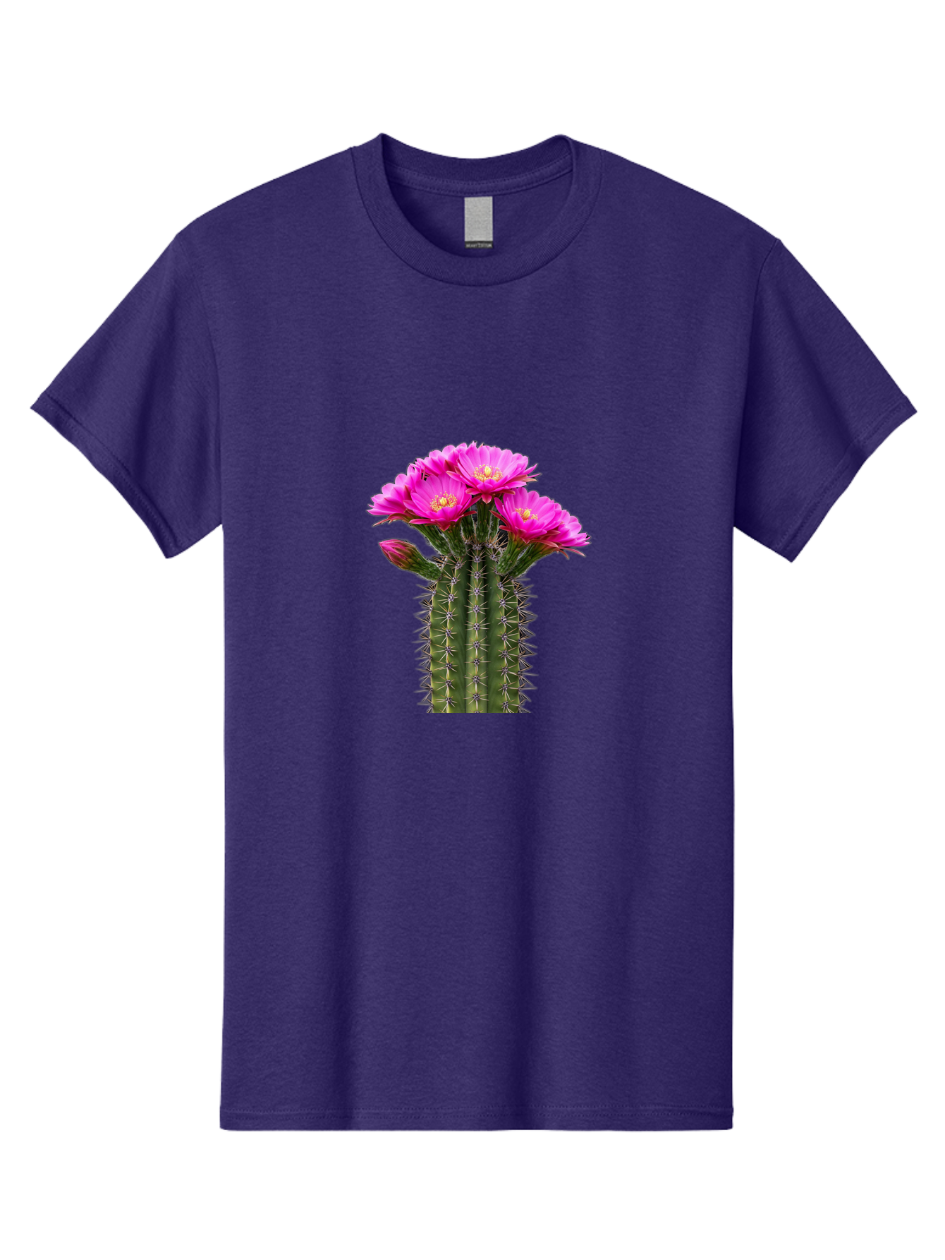 Cactus-With-Pink-Flowers Men'S Graphic Tee, 100% Cotton, Comfortable Casual Summer Wear, Machine Washable, Cactus With Pink Flowers, Vibrant Floral Display, Sharp Spines, Desert Plant, Flowering Cactus, Pink Petals, Yellow Center, Trichocereus Bac763