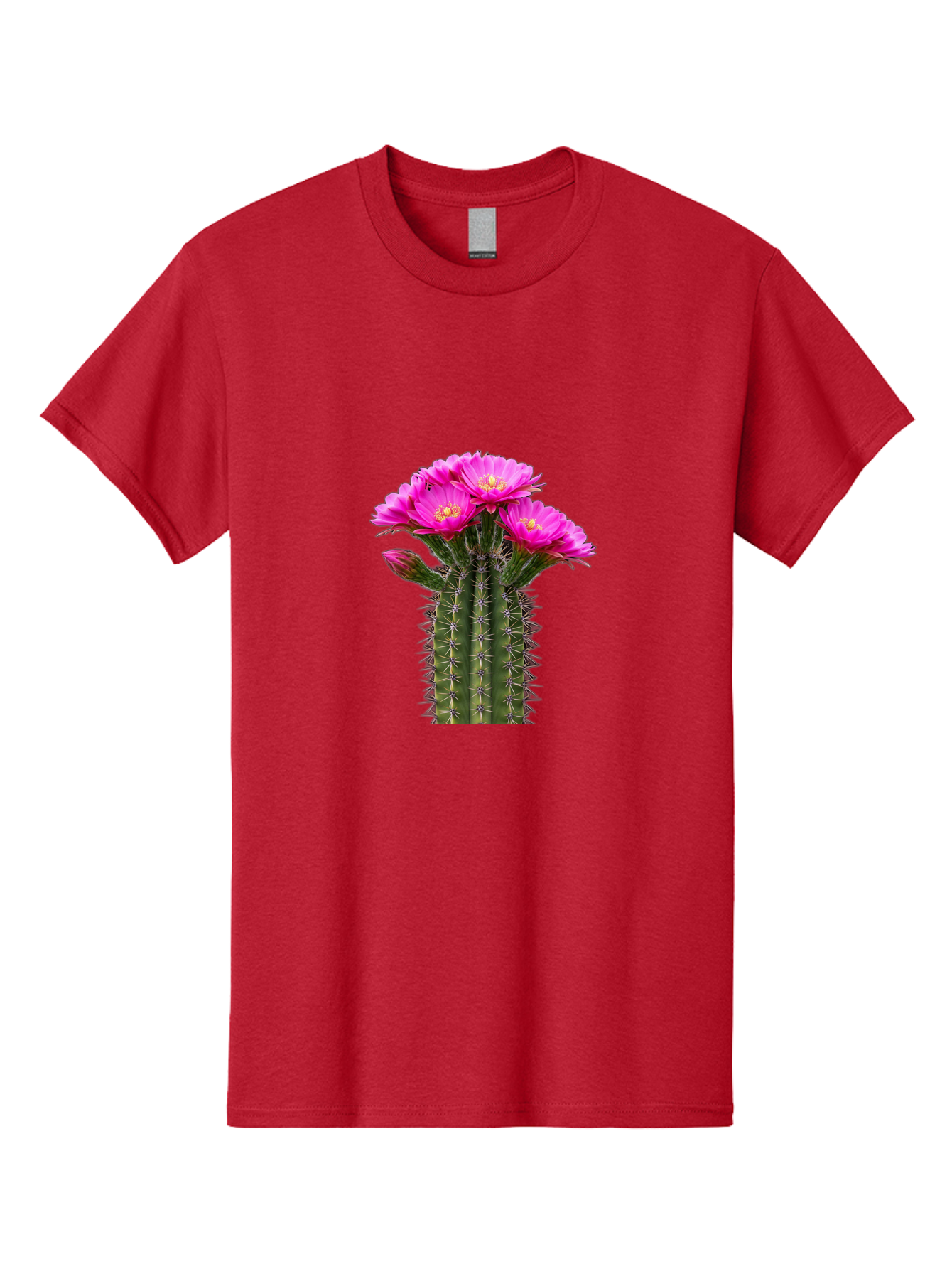 Cactus-With-Pink-Flowers Men'S Graphic Tee, 100% Cotton, Comfortable Casual Summer Wear, Machine Washable, Cactus With Pink Flowers, Vibrant Floral Display, Sharp Spines, Desert Plant, Flowering Cactus, Pink Petals, Yellow Center, Trichocereus Bac763