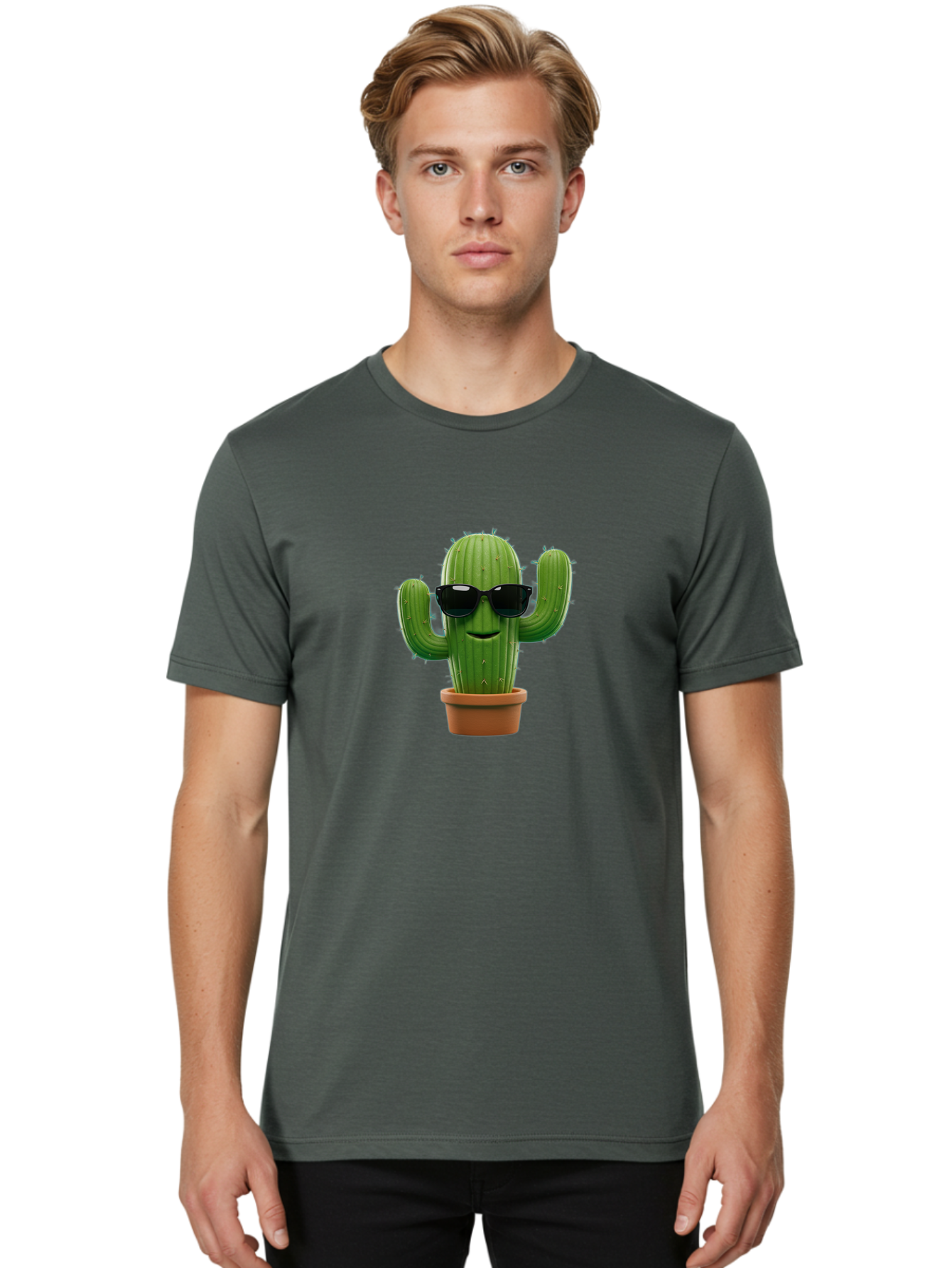 Cactus-With-Sunglasses-1 Men'S Graphic Tee, 100% Cotton, Comfortable Casual Summer Wear, Machine Washable, Cartoon Cactus, Potted Cactus, Sunglasses On Cactus, Cactus Character, Fun Cactus, Quirky Plant, Desert Plant, Funny Cactus, Bac764