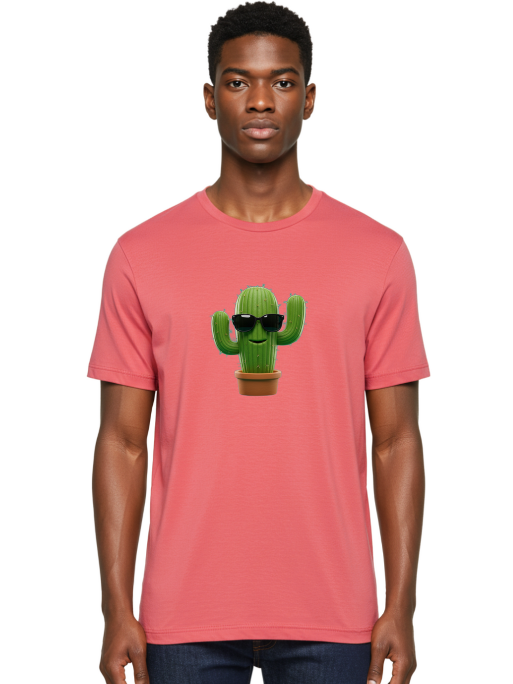 Cactus-With-Sunglasses-1 Men'S Graphic Tee, 100% Cotton, Comfortable Casual Summer Wear, Machine Washable, Cartoon Cactus, Potted Cactus, Sunglasses On Cactus, Cactus Character, Fun Cactus, Quirky Plant, Desert Plant, Funny Cactus, Bac764