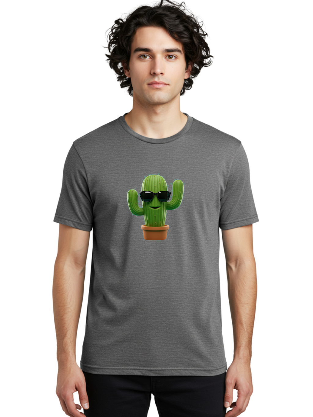 Cactus-With-Sunglasses-1 Men'S Graphic Tee, 100% Cotton, Comfortable Casual Summer Wear, Machine Washable, Cartoon Cactus, Potted Cactus, Sunglasses On Cactus, Cactus Character, Fun Cactus, Quirky Plant, Desert Plant, Funny Cactus, Bac764