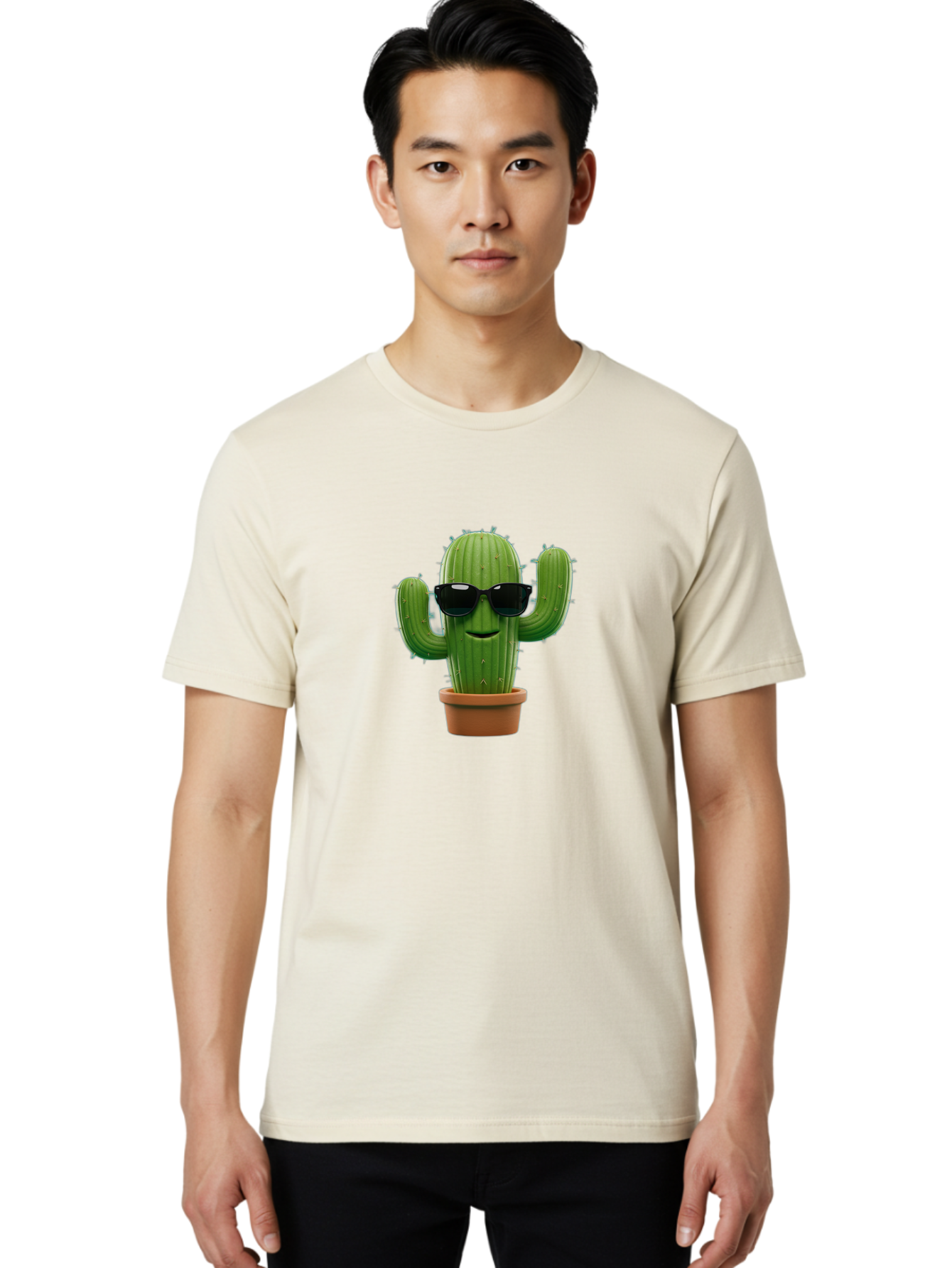 Cactus-With-Sunglasses-1 Men'S Graphic Tee, 100% Cotton, Comfortable Casual Summer Wear, Machine Washable, Cartoon Cactus, Potted Cactus, Sunglasses On Cactus, Cactus Character, Fun Cactus, Quirky Plant, Desert Plant, Funny Cactus, Bac764
