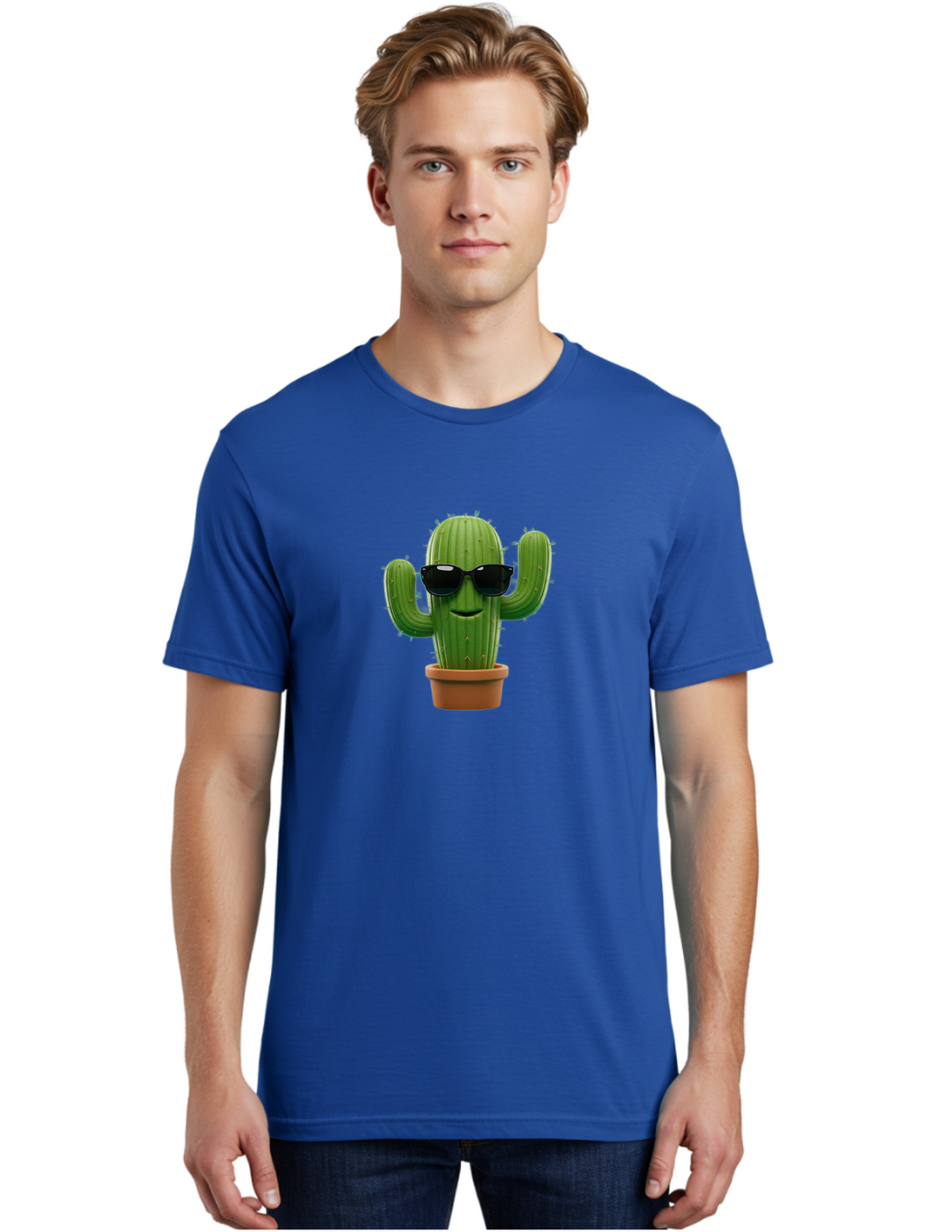 Cactus-With-Sunglasses-1 Men'S Graphic Tee, 100% Cotton, Comfortable Casual Summer Wear, Machine Washable, Cartoon Cactus, Potted Cactus, Sunglasses On Cactus, Cactus Character, Fun Cactus, Quirky Plant, Desert Plant, Funny Cactus, Bac764