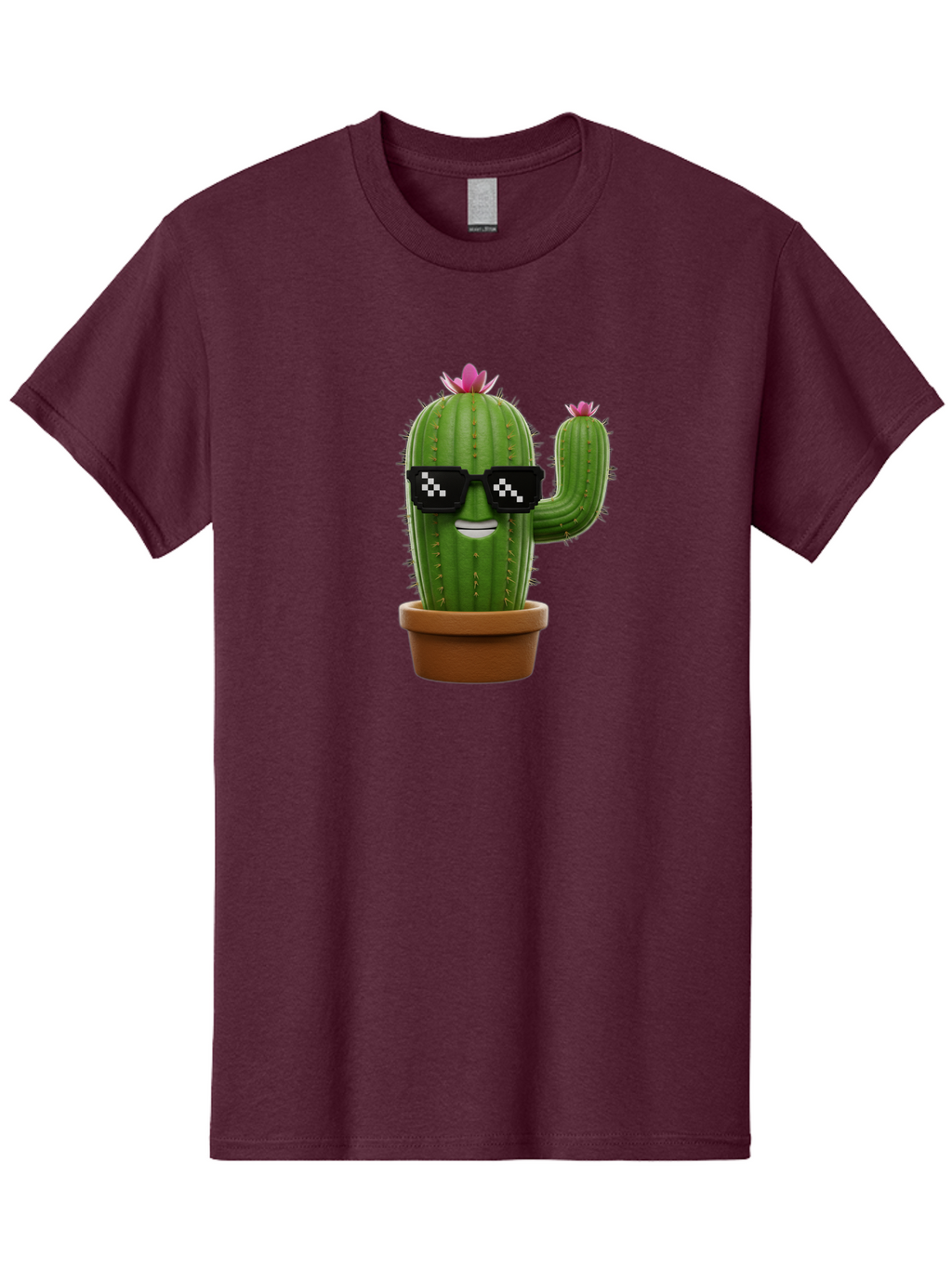 Cactus-With-Sunglasses-2 Men'S Graphic Tee, 100% Cotton, Comfortable Casual Summer Wear, Machine Washable, Cartoon Cactus, Sunglasses, Potted Plant, Cacti With Flowers, Funny Character, Quirky Decor, Digital Art, Kawaii Style Bac765