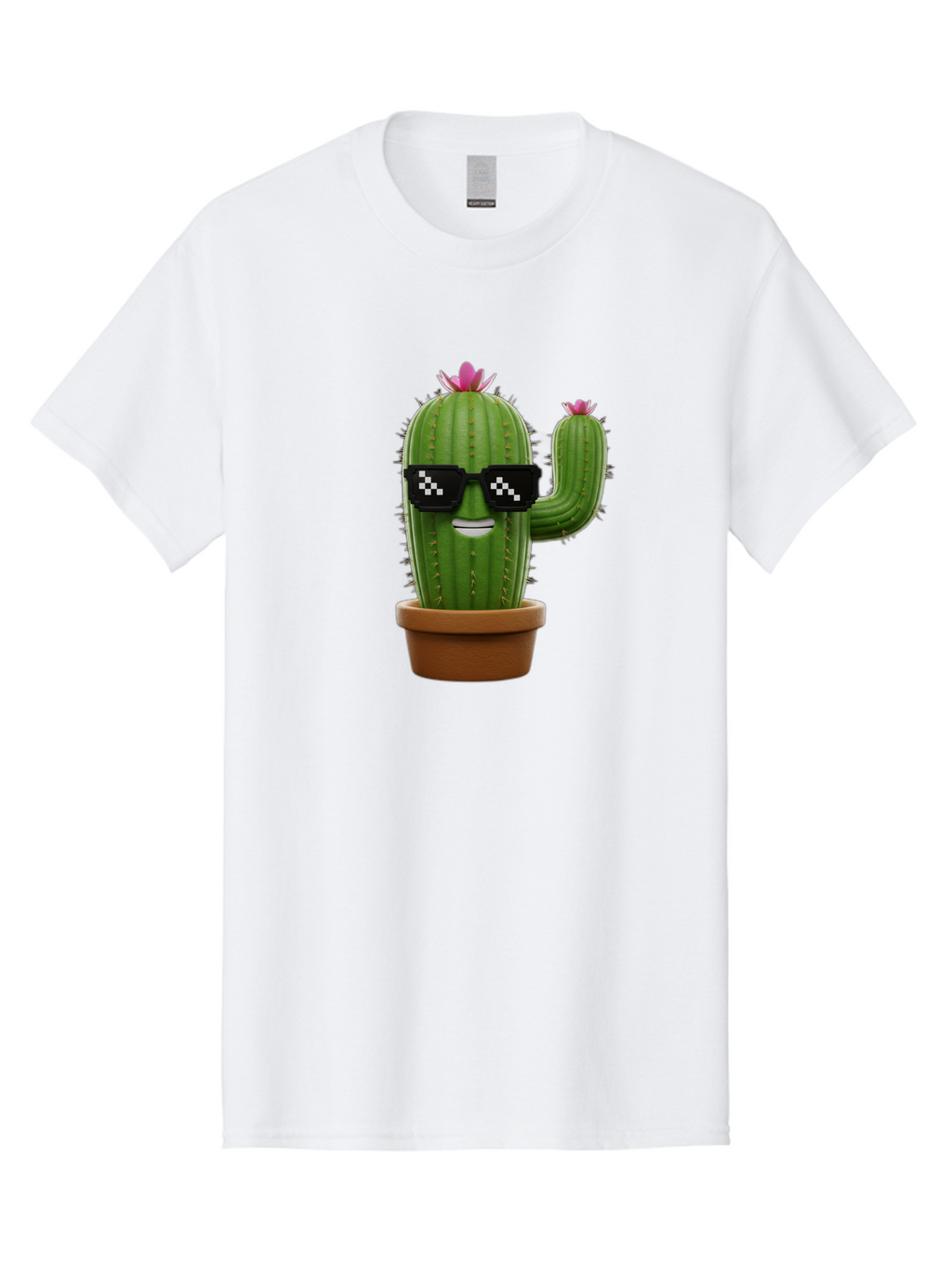 Cactus-With-Sunglasses-2 Men'S Graphic Tee, 100% Cotton, Comfortable Casual Summer Wear, Machine Washable, Cartoon Cactus, Sunglasses, Potted Plant, Cacti With Flowers, Funny Character, Quirky Decor, Digital Art, Kawaii Style Bac765