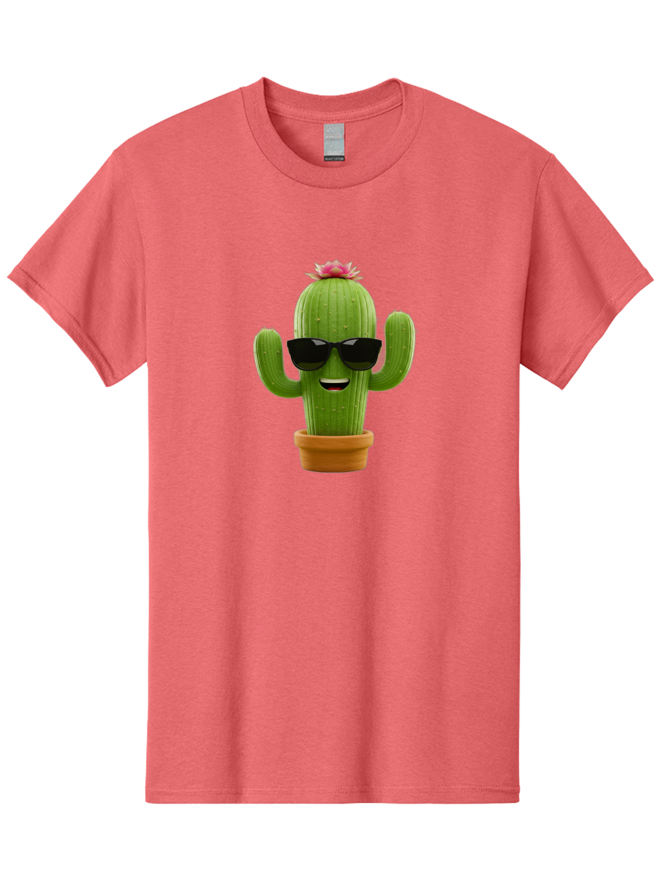 Cactus-With-Sunglasses-3 Men'S Graphic Tee, 100% Cotton, Comfortable Casual Summer Wear, Machine Washable, Cartoon Cactus, Potted Plant, Sunglasses, Smiling Face, Pink Flower, Quirky Character, Fun Design, Modern Illustration, Unique Decor Bac766