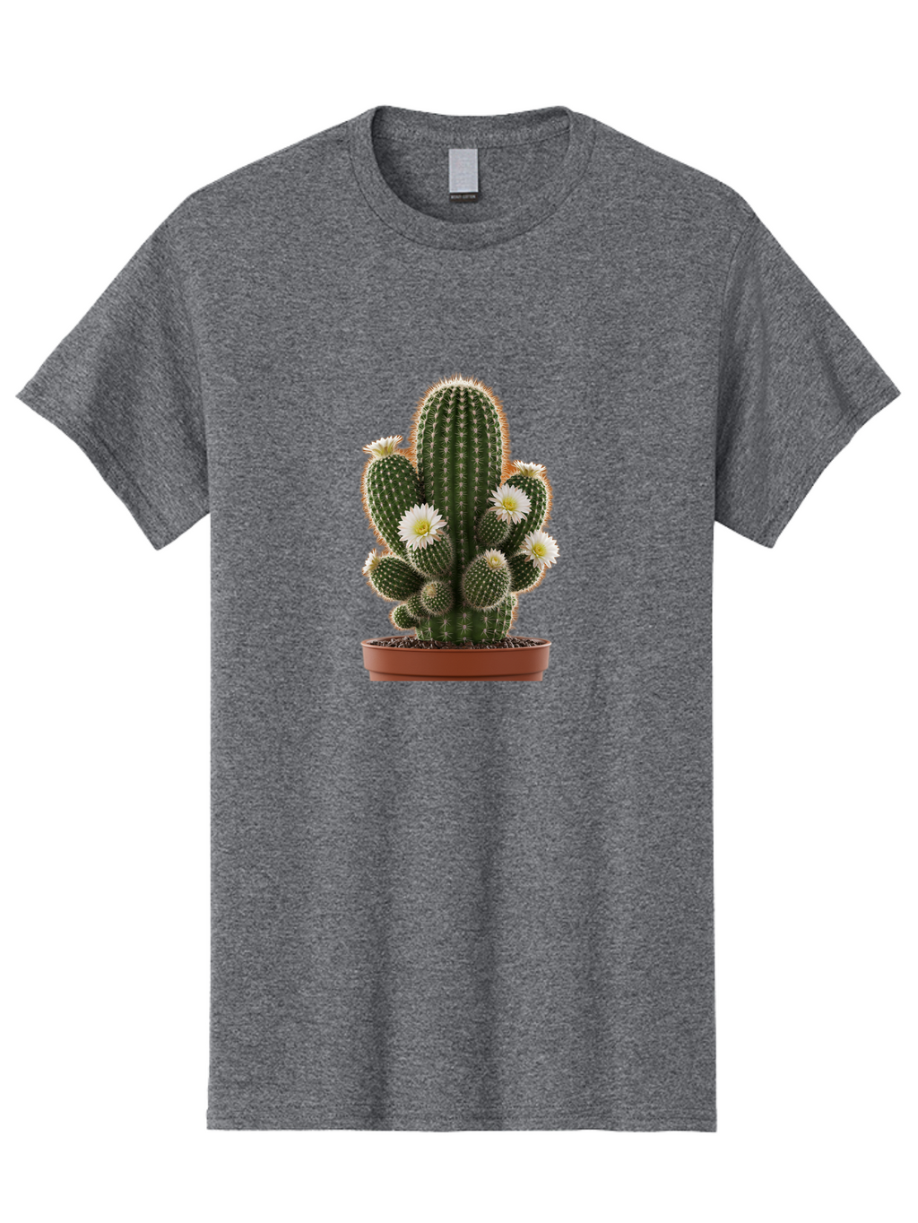 Cactus-With-White-Flowers Men'S Graphic Tee, 100% Cotton, Comfortable Casual Summer Wear, Machine Washable, Cactus Plant, White Flowers, Spiky Texture, Potted Cactus, Blooming Cactus, Desert Plants, Succulent Garden, Houseplants, Bac770
