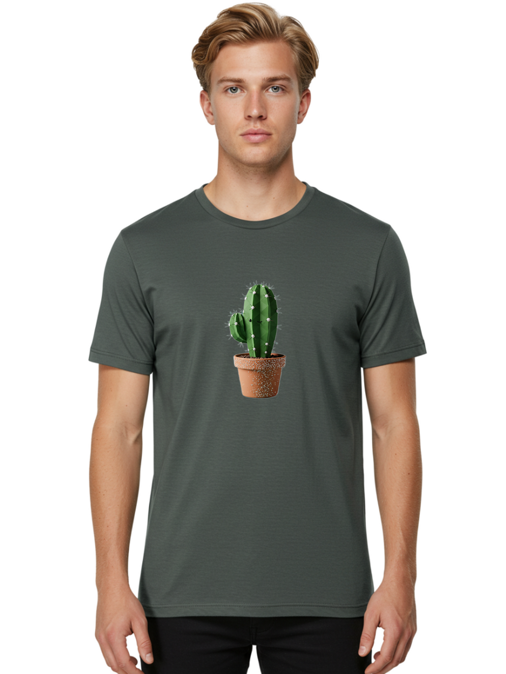 Cactus Men'S Graphic Tee, 100% Cotton, Comfortable Casual Summer Wear, Machine Washable, Cactus Plant, Terracotta Pot, Prickly Pear Cactus, Desert Flora, Succulent Plants, Indoor Plants, Gardening, Pot With Speckles, Cactus With Sharp Spines Bac771