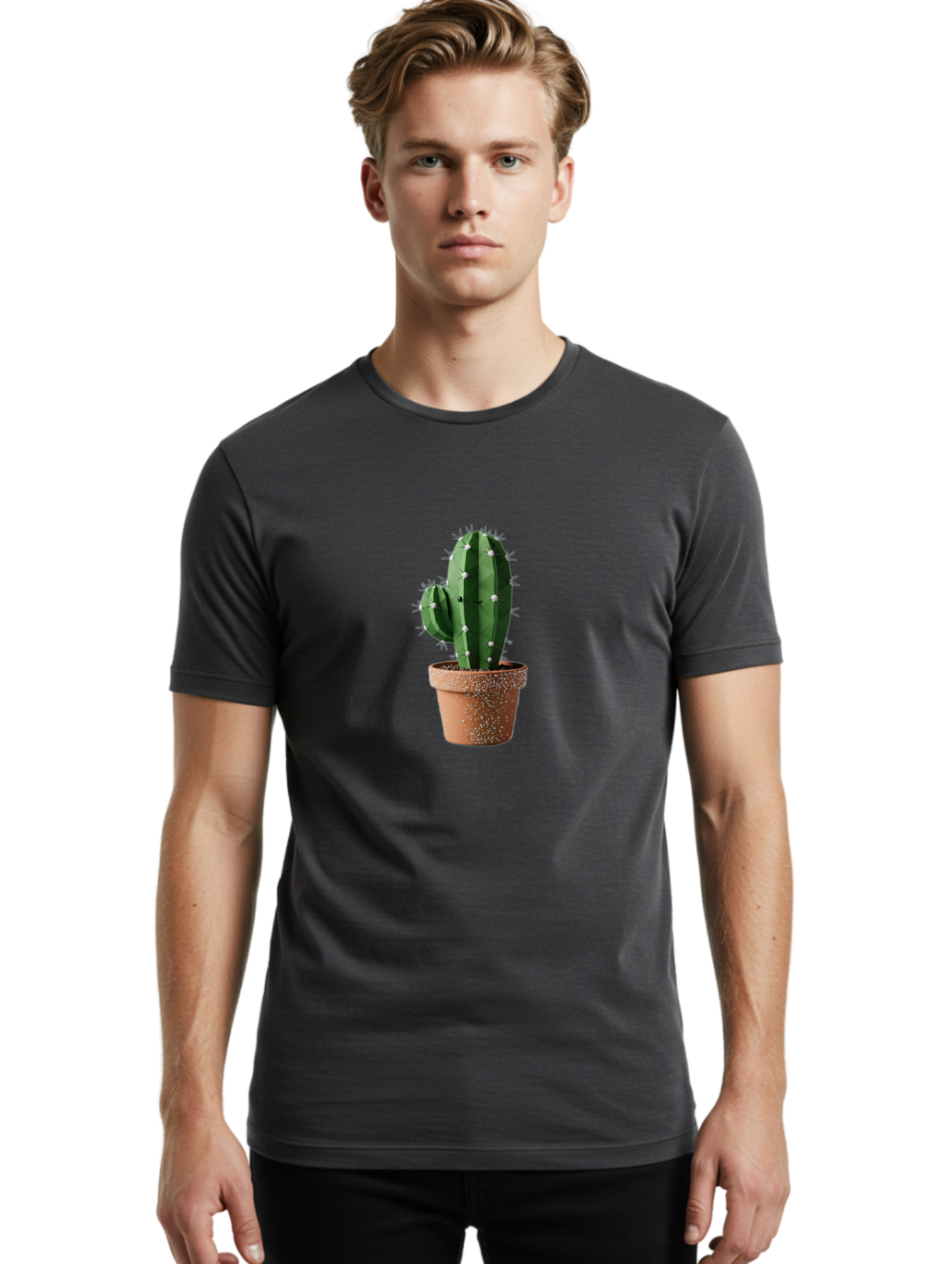 Cactus Men'S Graphic Tee, 100% Cotton, Comfortable Casual Summer Wear, Machine Washable, Cactus Plant, Terracotta Pot, Prickly Pear Cactus, Desert Flora, Succulent Plants, Indoor Plants, Gardening, Pot With Speckles, Cactus With Sharp Spines Bac771
