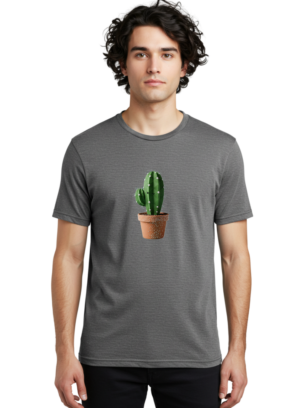 Cactus Men'S Graphic Tee, 100% Cotton, Comfortable Casual Summer Wear, Machine Washable, Cactus Plant, Terracotta Pot, Prickly Pear Cactus, Desert Flora, Succulent Plants, Indoor Plants, Gardening, Pot With Speckles, Cactus With Sharp Spines Bac771