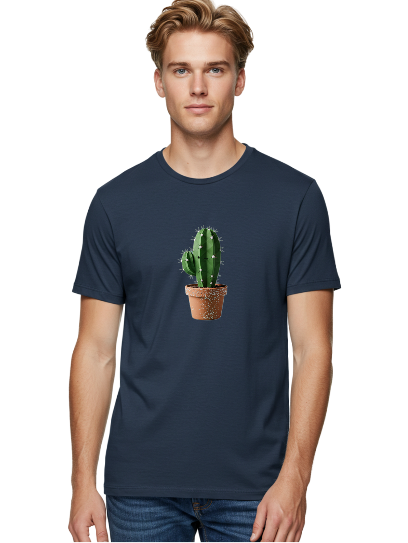 Cactus Men'S Graphic Tee, 100% Cotton, Comfortable Casual Summer Wear, Machine Washable, Cactus Plant, Terracotta Pot, Prickly Pear Cactus, Desert Flora, Succulent Plants, Indoor Plants, Gardening, Pot With Speckles, Cactus With Sharp Spines Bac771
