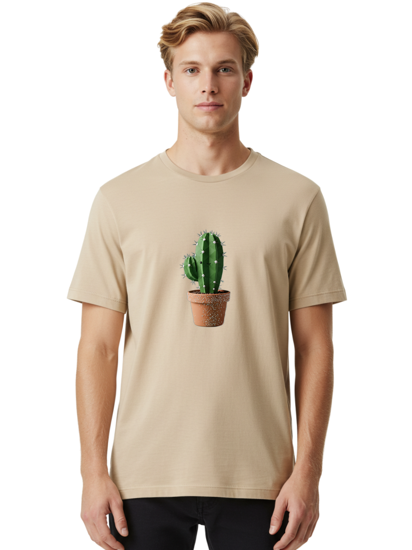 Cactus Men'S Graphic Tee, 100% Cotton, Comfortable Casual Summer Wear, Machine Washable, Cactus Plant, Terracotta Pot, Prickly Pear Cactus, Desert Flora, Succulent Plants, Indoor Plants, Gardening, Pot With Speckles, Cactus With Sharp Spines Bac771