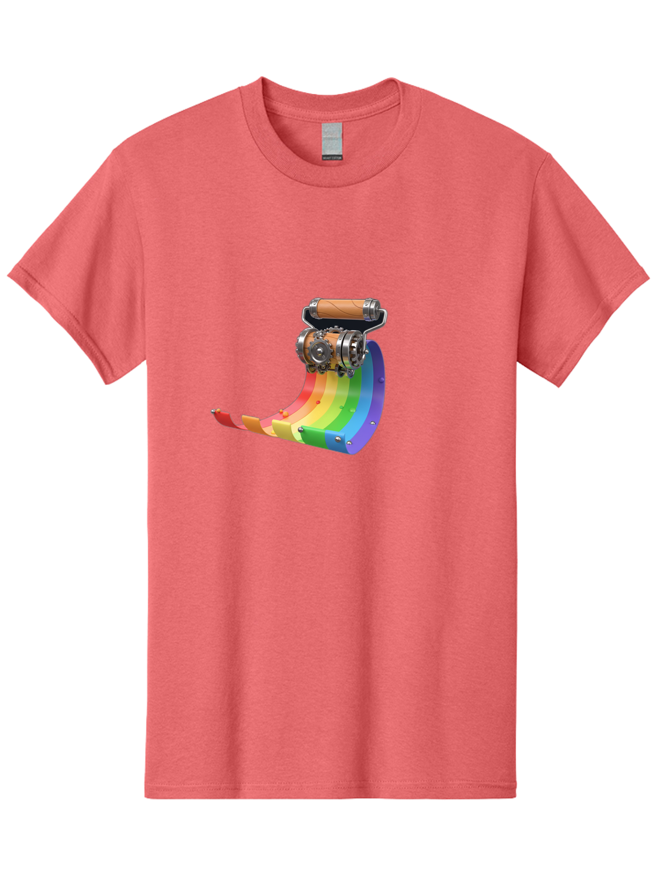 Camera-On-Strip Men'S Graphic Tee, 100% Cotton, Comfortable Casual Summer Wear, Machine Washable, Steampunk Machinery, Industrial Design, Rainbow-Colored Metal, 3D Rendering, Futuristic Technology, Retro-Futurism, Imaginative Concept, Bac772